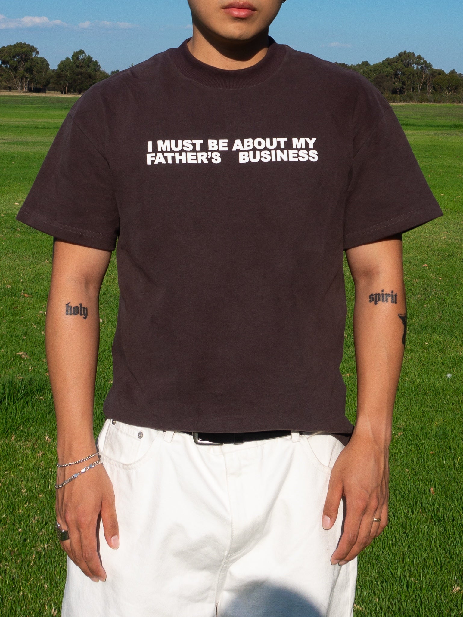 about my father's business tee - brown